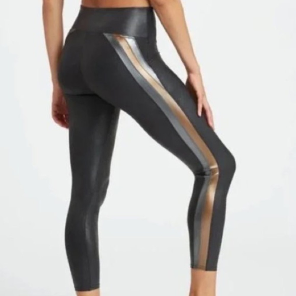 Spanx Faux Leather Leggings - High Rise Gold TrackStripe